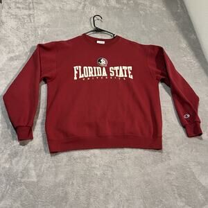 Florida State Smeinoles Sweatshirt Mens Large Red Champion Crewneck FSU